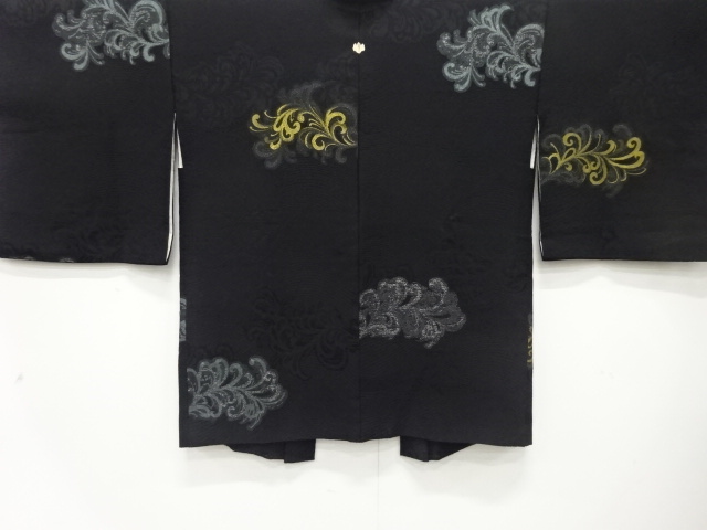 JAPANESE ANTIQUE HAORI / TAISHO ROMAN STYLE / SILK / URUSHI / WOVEN ARABESQUE